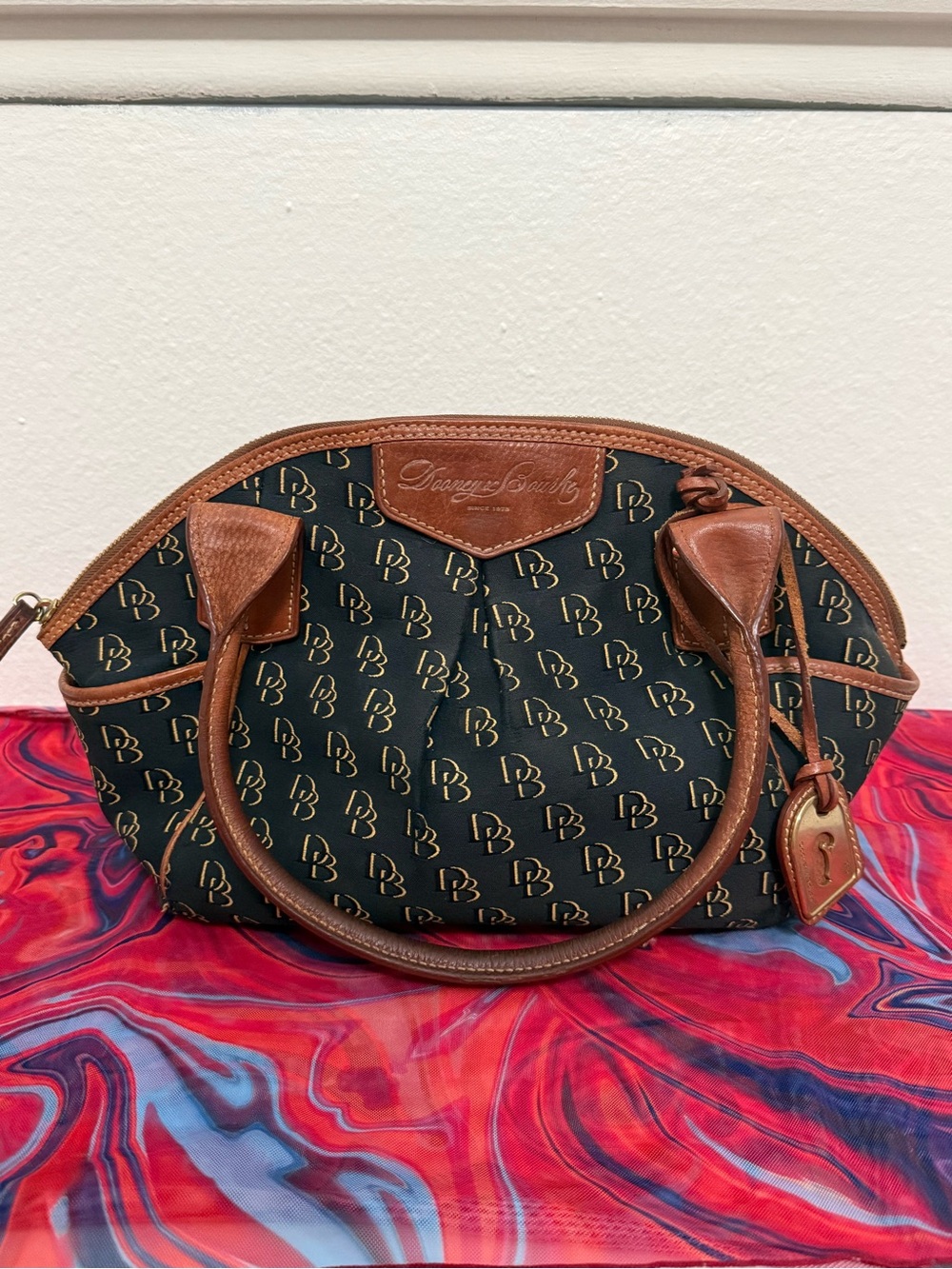 Vintage Dooney & Bourke Signature Monogram Canvas Domed Satchel Bag 🤎